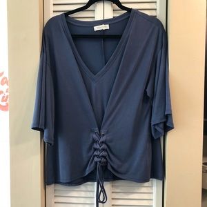 Smoky Blue Tie Front Top